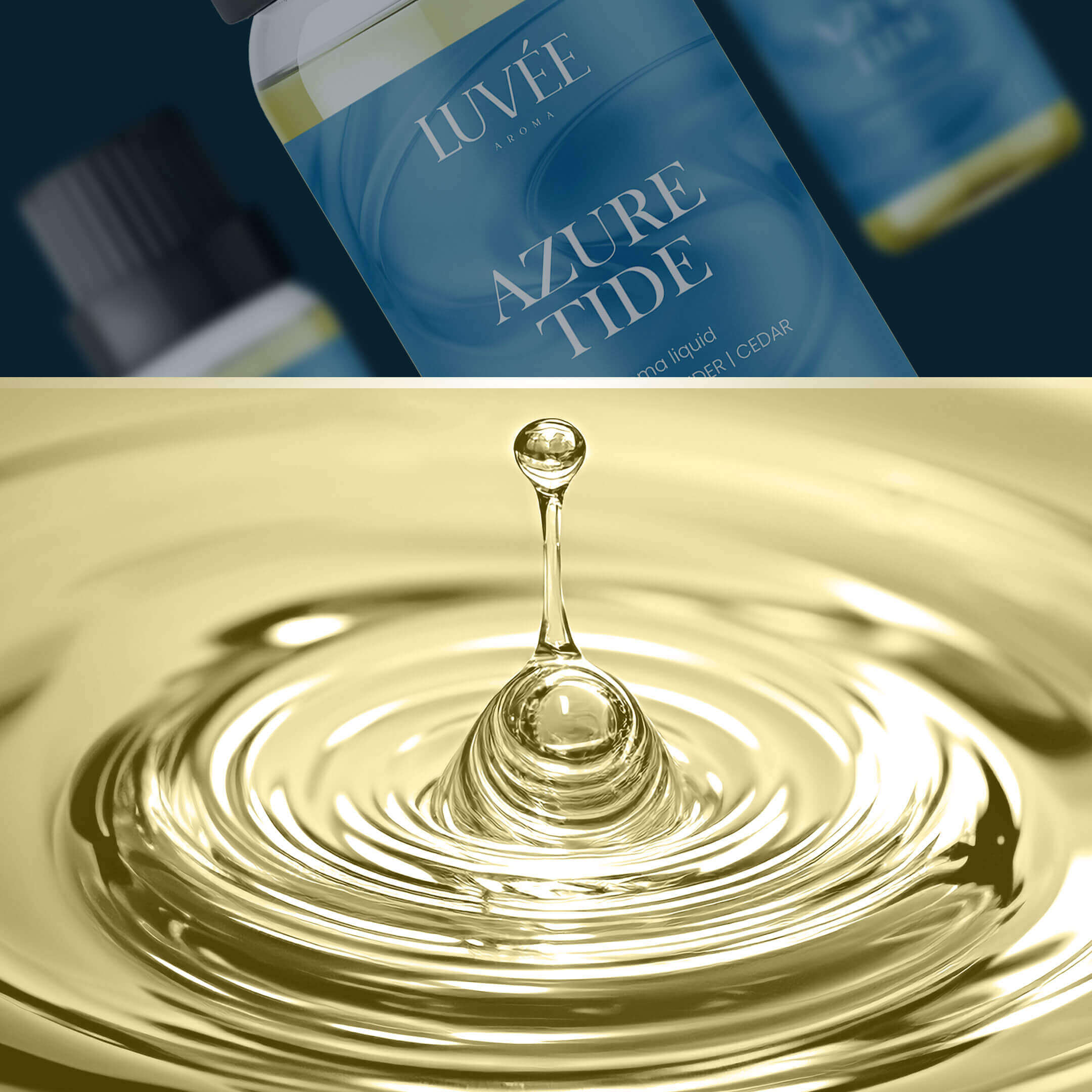 Luvée Azure Tide – clean, coastal essential oil for diffusers with refreshing marine and airy fragrance notes.