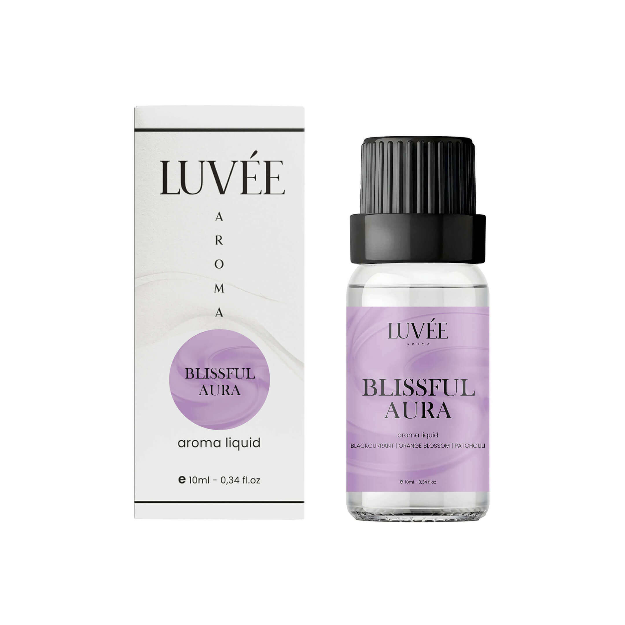 Blissful Aura aromatherapy essential oil by Luvée – uplifting diffuser oil with a calming and radiant floral scent.