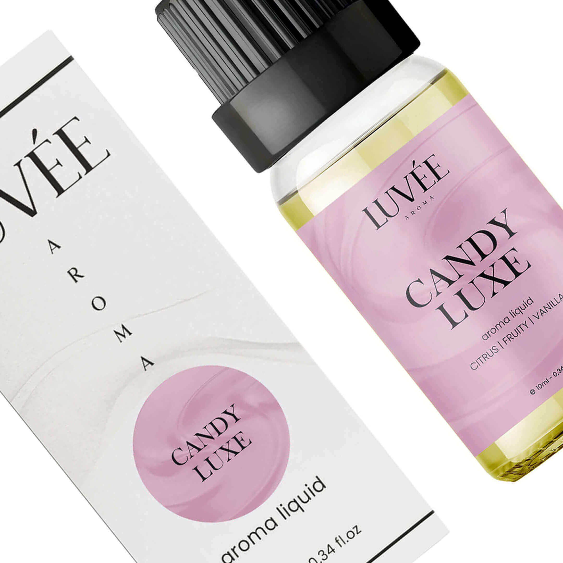 Candy Luxe by Luvée – premium sweet-scented liquid aroma with notes of candy, vanilla, and soft musk"