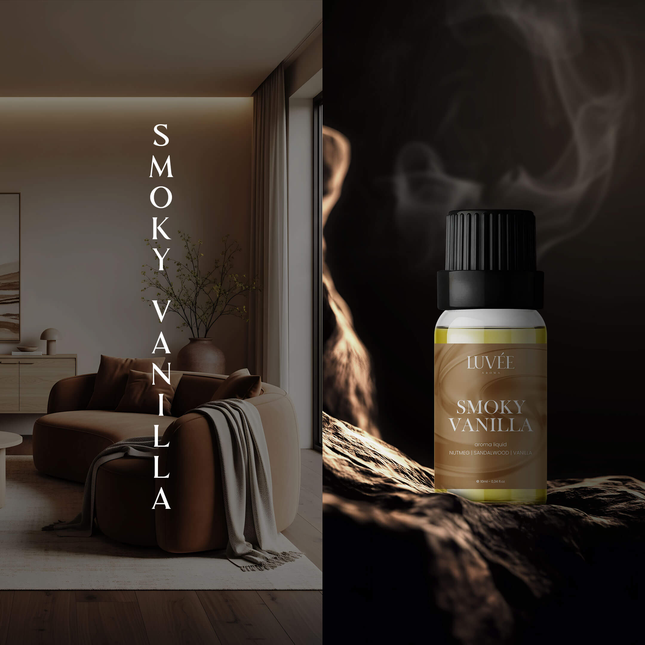 Natural essential oil Smoky Vanilla by Luvée – soothing aromatherapy oil with a comforting vanilla scent.