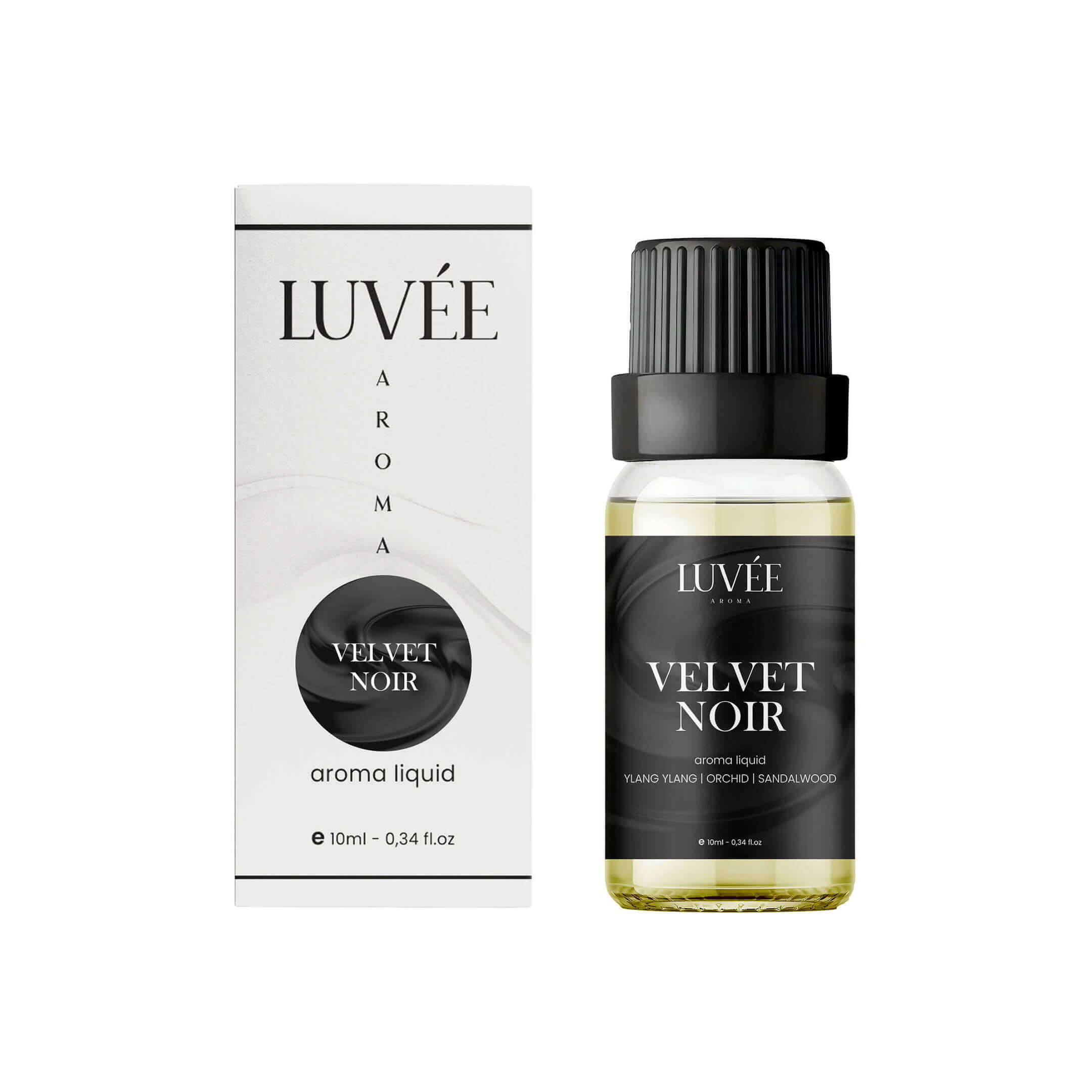 Velvet Noir aromatherapy essential oil by Luvée – deep, musky diffuser oil with a bold and elegant fragrance.